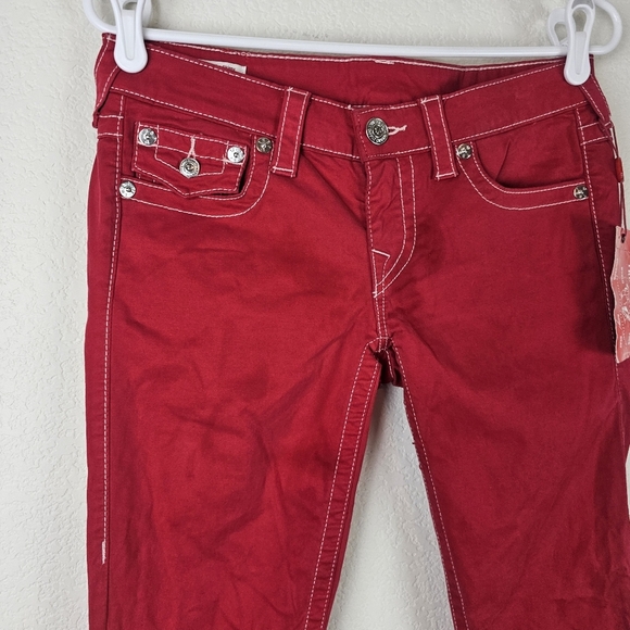 True Religion Stella Low Rise Skinny Jeans Size 27 Red Stretch Denim Logo Pocket - Picture 4 of 16